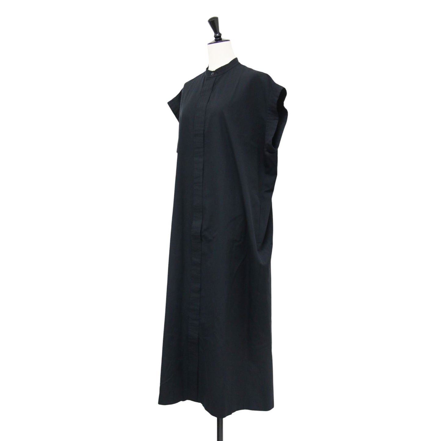 23春夏 バンドカラー シャツ ドレス / AT COTTON CLOTH ワンピースフレンチスリーブ ロング丈 タック