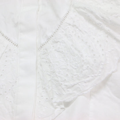 23春夏 レースフリルブラウス / プルオーバー ラウンドネック 半袖 ステッチ 刺繍 花柄 比翼ボタン コットン