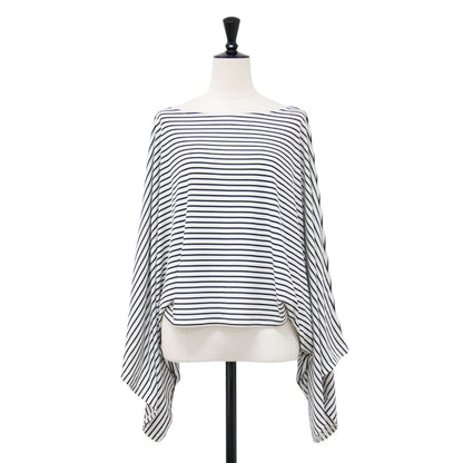 25秋冬 ボーダードレープ Tシャツ / カットソー 長袖 キモノスリーブ