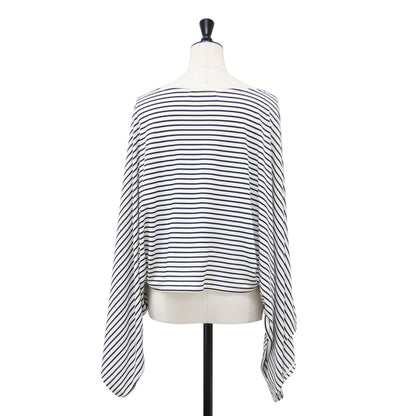 25秋冬 ボーダードレープ Tシャツ / カットソー 長袖 キモノスリーブ