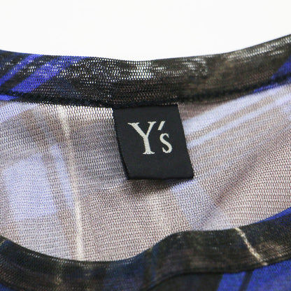 Y's プリント柄 シアー長袖カットソー / プルオーバー ラウンドネック グラフィック 総柄 薄手 ストレッチ ウォッシャブル