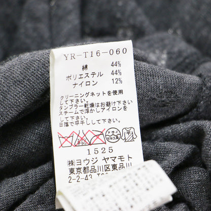 Y's ドットプリント アシンメトリーカットソー / プルオーバー ラウンドネック フレア 長袖 チュール 異素材 コットン