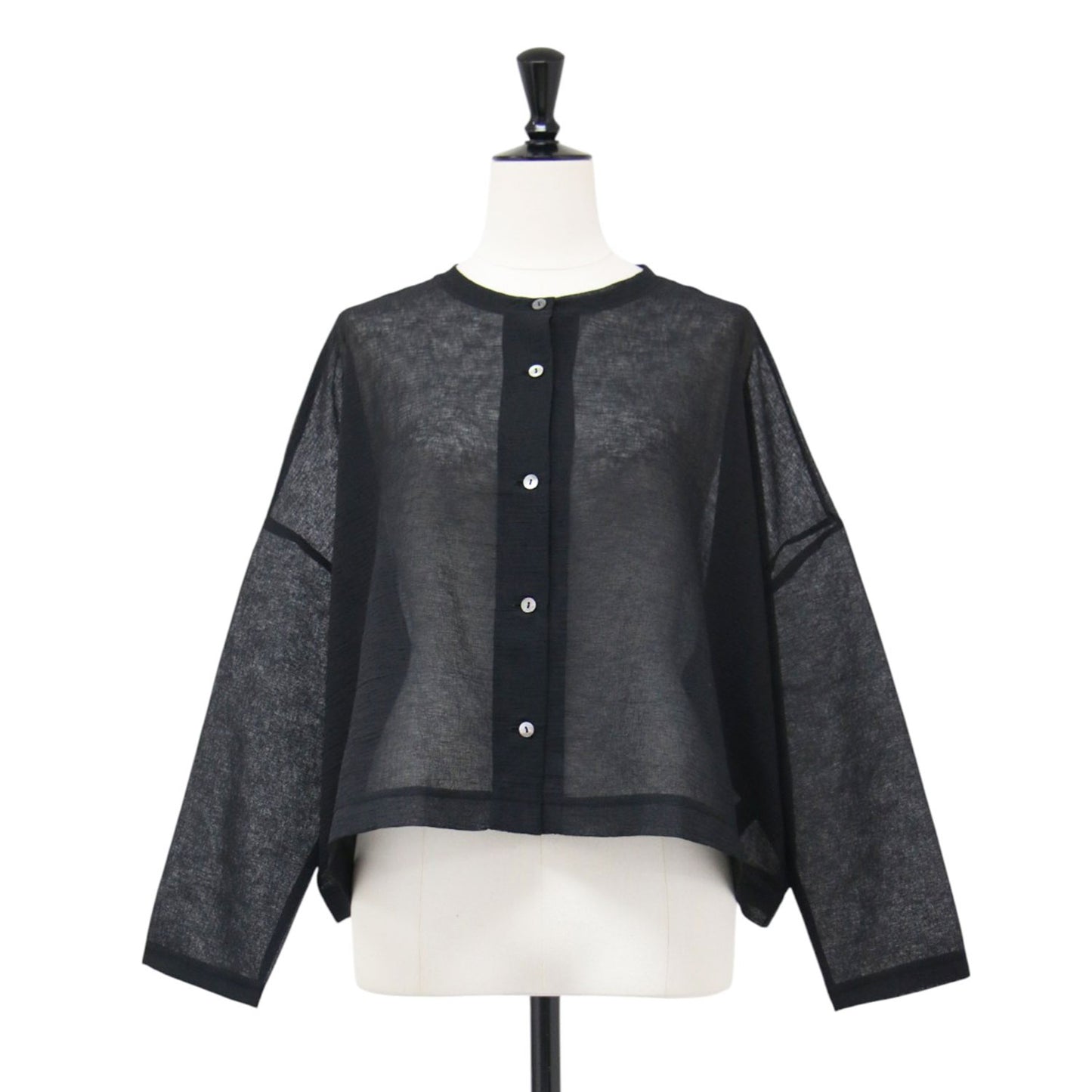 25春夏 ワッシャーボイル ショートカーディガン / washer voile short Cardigan 羽織り 長袖 クルーネック ワイド シアー 洗い加工