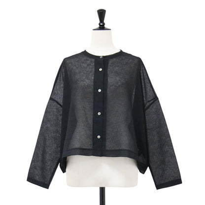 25春夏 ワッシャーボイル ショートカーディガン / washer voile short Cardigan 羽織り 長袖 クルーネック ワイド シアー 洗い加工