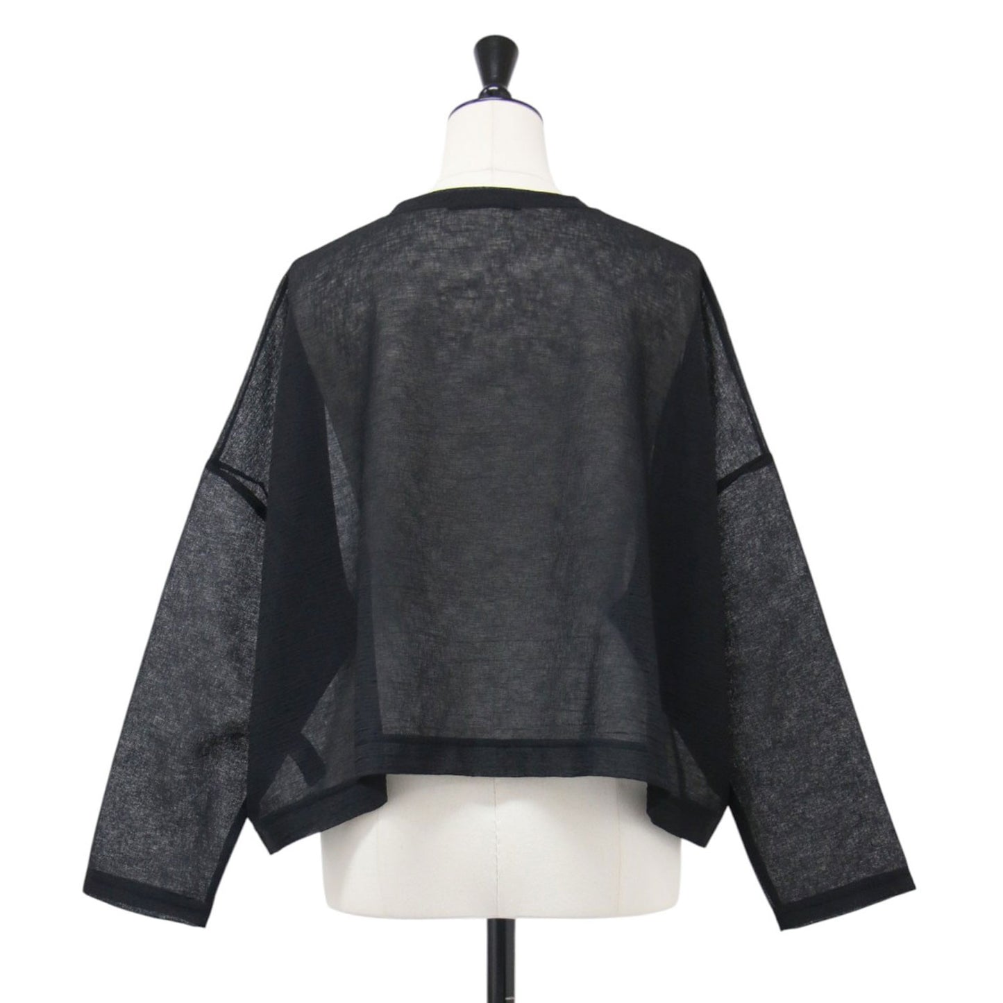 25春夏 ワッシャーボイル ショートカーディガン / washer voile short Cardigan 羽織り 長袖 クルーネック ワイド シアー 洗い加工