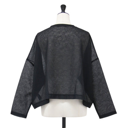 25春夏 ワッシャーボイル ショートカーディガン / washer voile short Cardigan 羽織り 長袖 クルーネック ワイド シアー 洗い加工