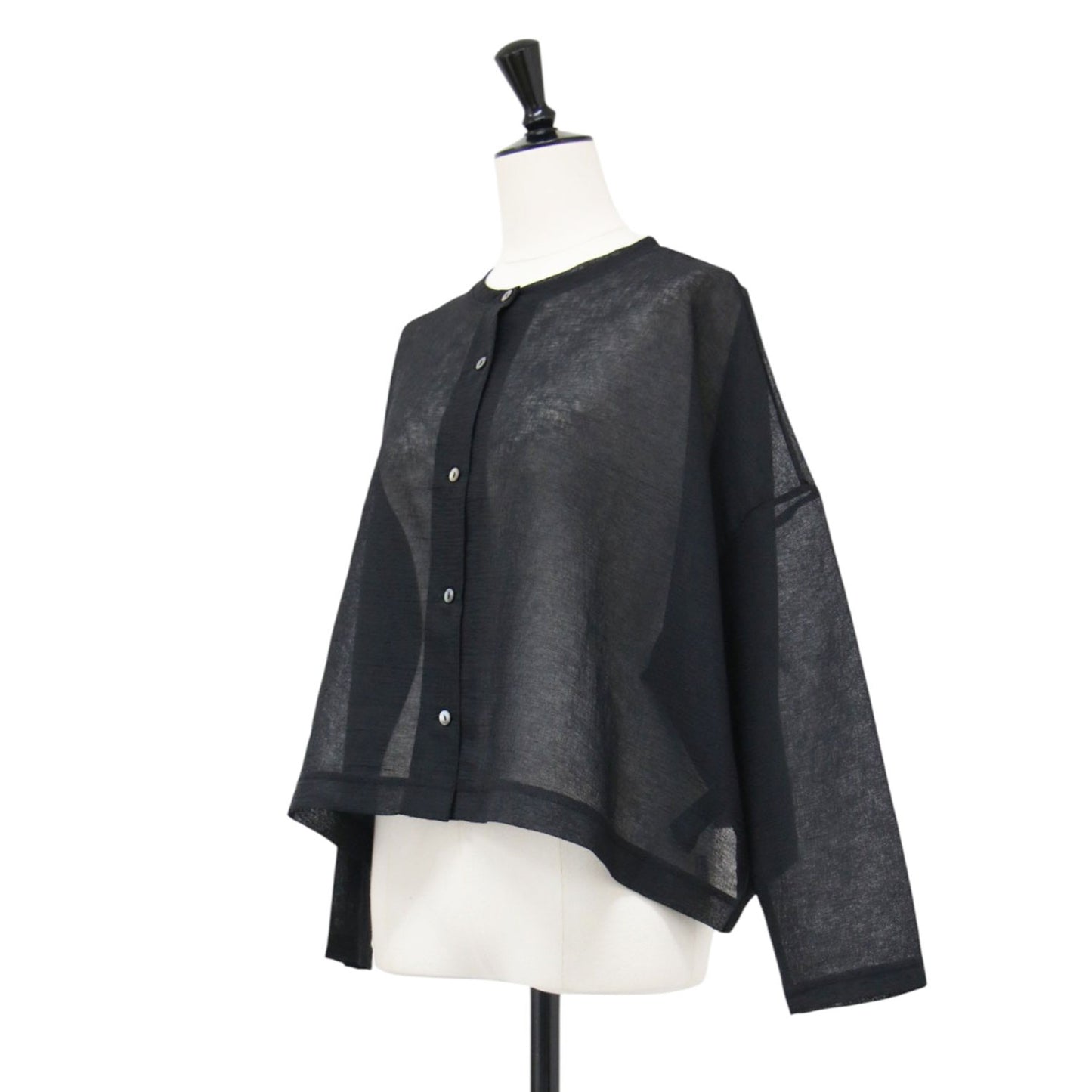 25春夏 ワッシャーボイル ショートカーディガン / washer voile short Cardigan 羽織り 長袖 クルーネック ワイド シアー 洗い加工
