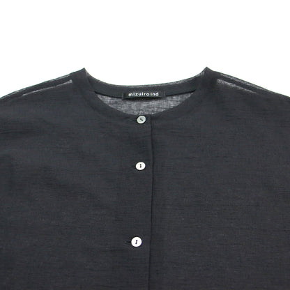 25春夏 ワッシャーボイル ショートカーディガン / washer voile short Cardigan 羽織り 長袖 クルーネック ワイド シアー 洗い加工