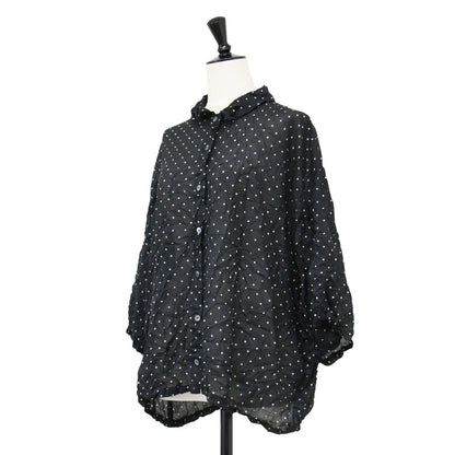 25春夏 ドット プリント キャッチ ワッシャー シャツ / ブラウス 6分袖 ワイド ドロップショルダー