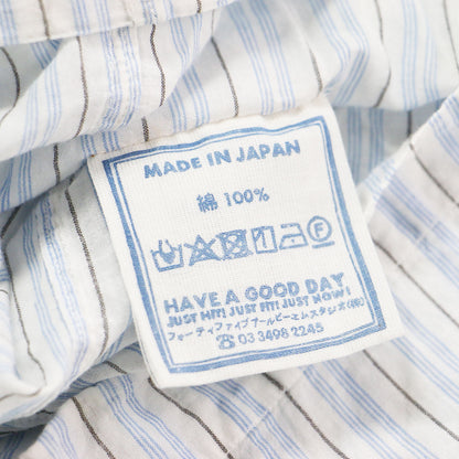 インドカディのギャザーブラウス / シャツ 羽織り 長袖 レギュラーカラー シアー ストライプ ロゴ 刺繍 コットン