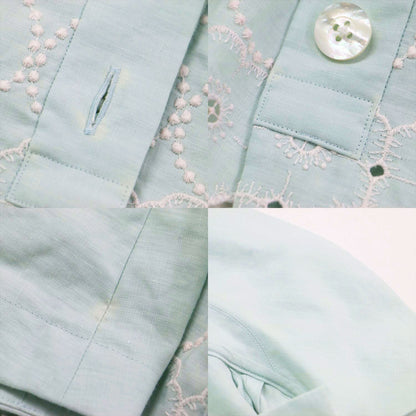 リネン 刺繍 ステンカラーコート / ジャケット 長袖 ドロップショルダー 花柄 ワイド