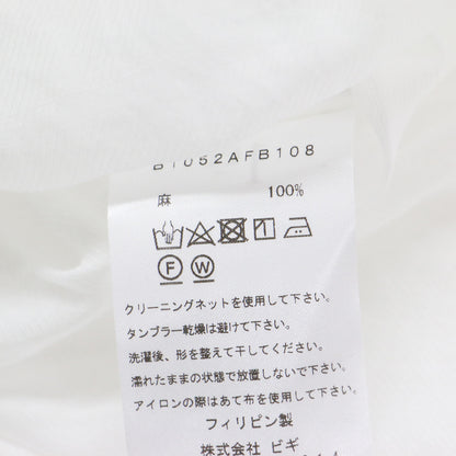 リネン Ｖネック ブラウス / プルオーバー Aライン フレア キーネック フロントリボン 長袖 ドロップショルダー シアー リネン ウォッシャブル