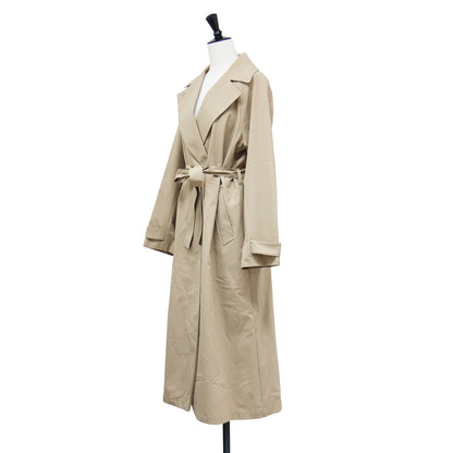 2WAY タック入り ロングトレンチコート / 長袖 Vネック フレア ウエストベルト 撥水加工