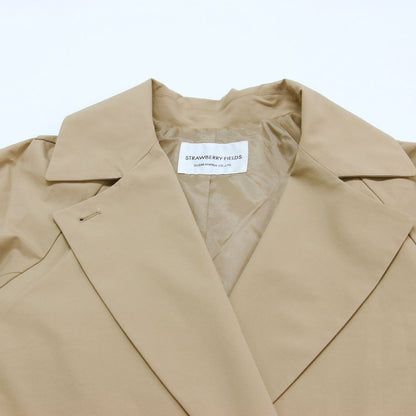 2WAY タック入り ロングトレンチコート / 長袖 Vネック フレア ウエストベルト 撥水加工