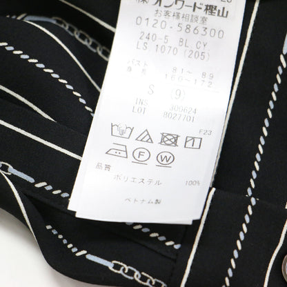 25秋冬 ストライプ チェーン柄 バンドカラーシャツ / ブラウス 長袖 ノーカラー 比翼ボタン ウォッシャブル