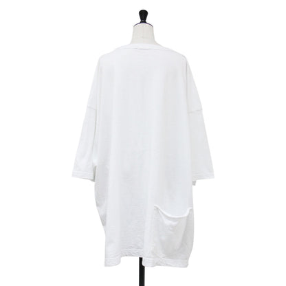 コットン 半袖 ワイドTシャツ / カットソー クルーネック ドロップショルダー スリット