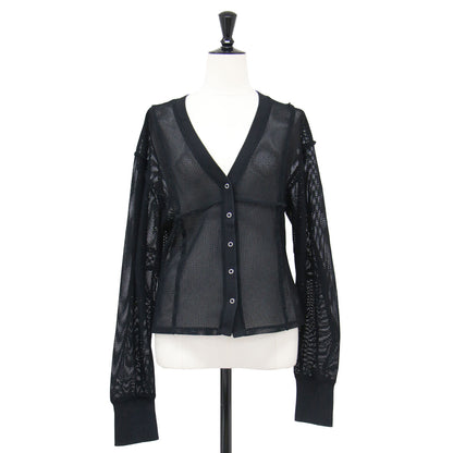 メッシュ Vネック カーディガン / Mesh Cardigan ショート丈 長袖 リブ スナップボタン