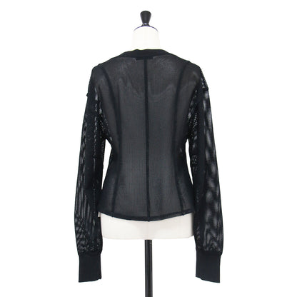 メッシュ Vネック カーディガン / Mesh Cardigan ショート丈 長袖 リブ スナップボタン