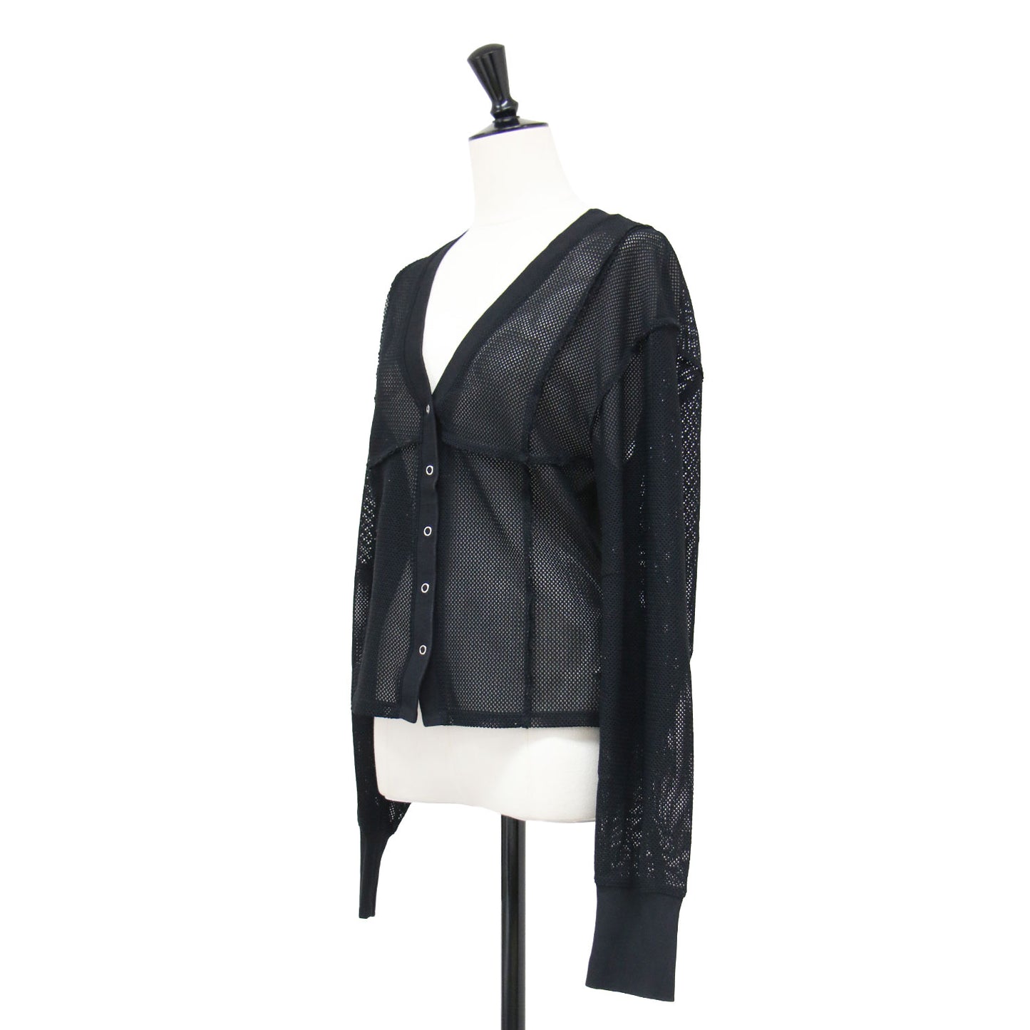 メッシュ Vネック カーディガン / Mesh Cardigan ショート丈 長袖 リブ スナップボタン