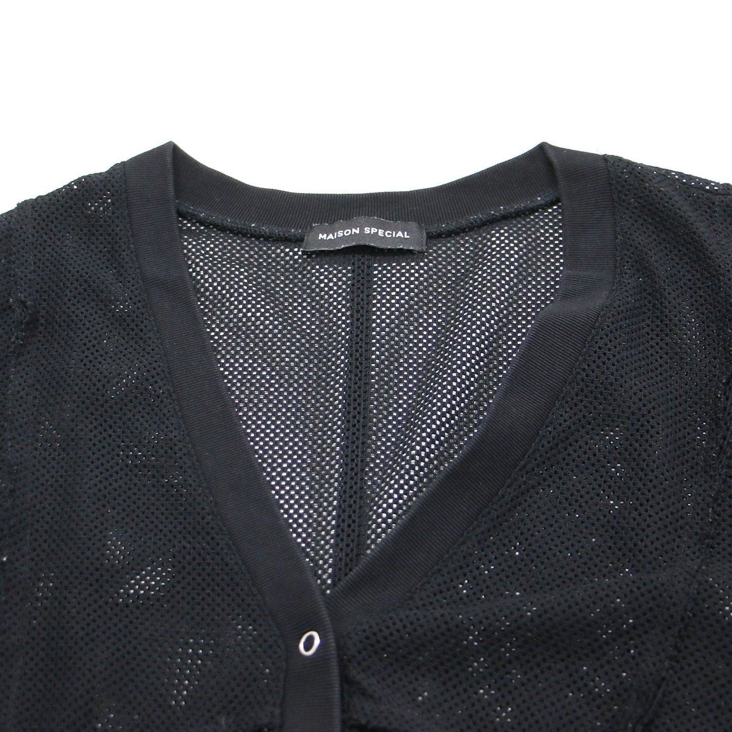メッシュ Vネック カーディガン / Mesh Cardigan ショート丈 長袖 リブ スナップボタン
