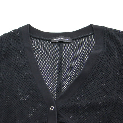 メッシュ Vネック カーディガン / Mesh Cardigan ショート丈 長袖 リブ スナップボタン