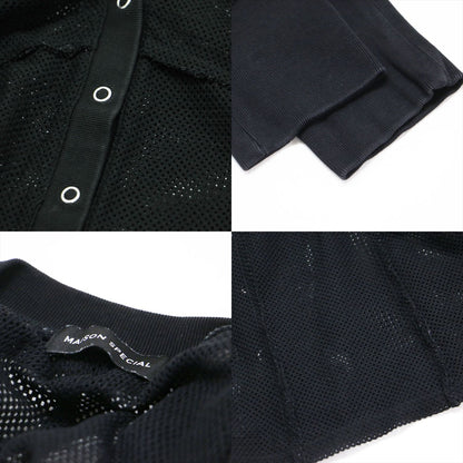 メッシュ Vネック カーディガン / Mesh Cardigan ショート丈 長袖 リブ スナップボタン