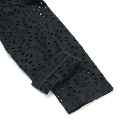 コットン カットワークレース ノーカラー ジャケット / 長袖 Vネック 刺繍 ベルト付き