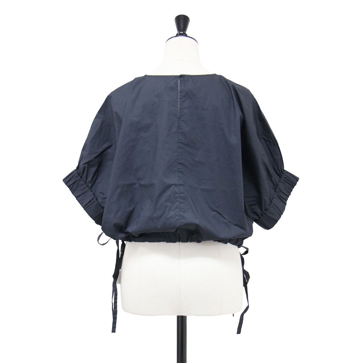 25春夏 ショート丈 半袖 プルオーバー ブラウス / LEMON-POPLIN クルーネック ギャザー ドロスト コットン