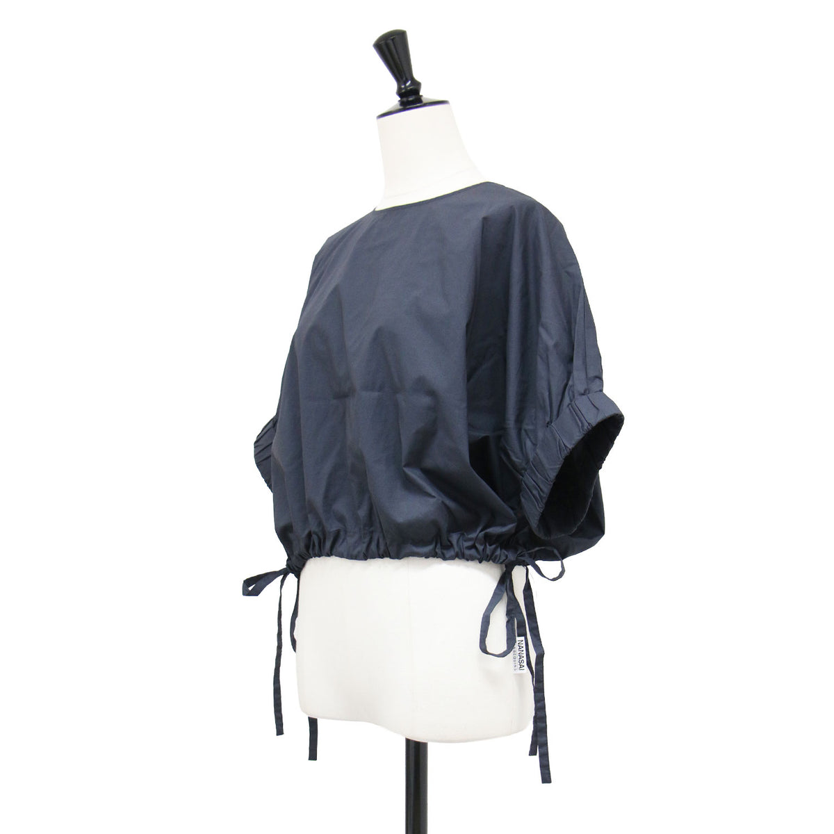 25春夏 ショート丈 半袖 プルオーバー ブラウス / LEMON-POPLIN クルーネック ギャザー ドロスト コットン