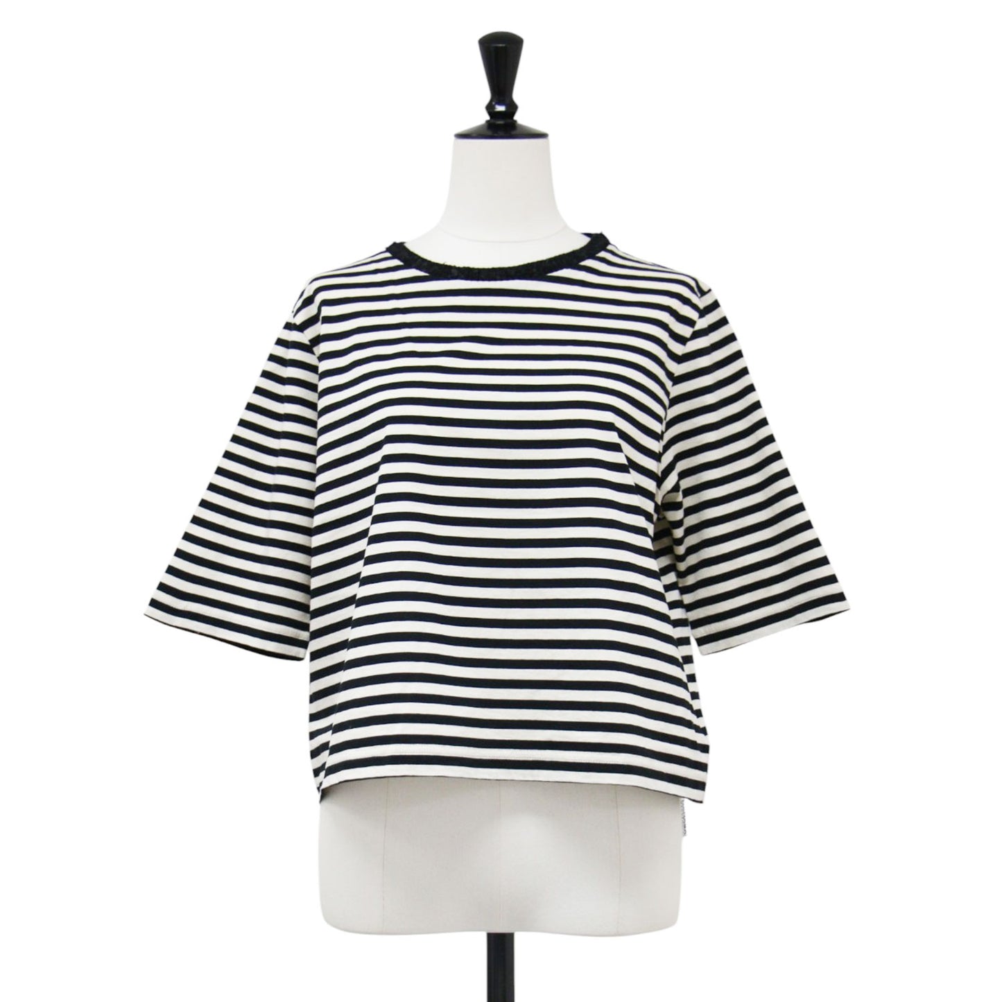ボーダー 五分袖 Tシャツ / カットソー プルオーバー クルーネック ハーフスリーブ コットン
