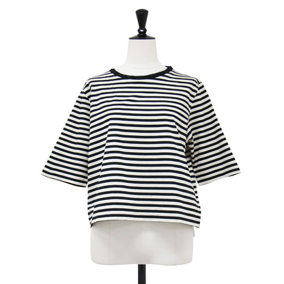 ボーダー 五分袖 Tシャツ / カットソー プルオーバー クルーネック ハーフスリーブ コットン