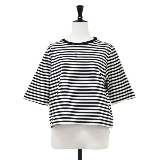 ボーダー 五分袖 Tシャツ / カットソー プルオーバー クルーネック ハーフスリーブ コットン