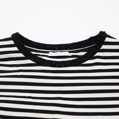 ボーダー 五分袖 Tシャツ / カットソー プルオーバー クルーネック ハーフスリーブ コットン