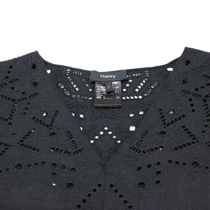 リネン カットワークレース ブラウス / プルオーバー Vネック 半袖 刺繍