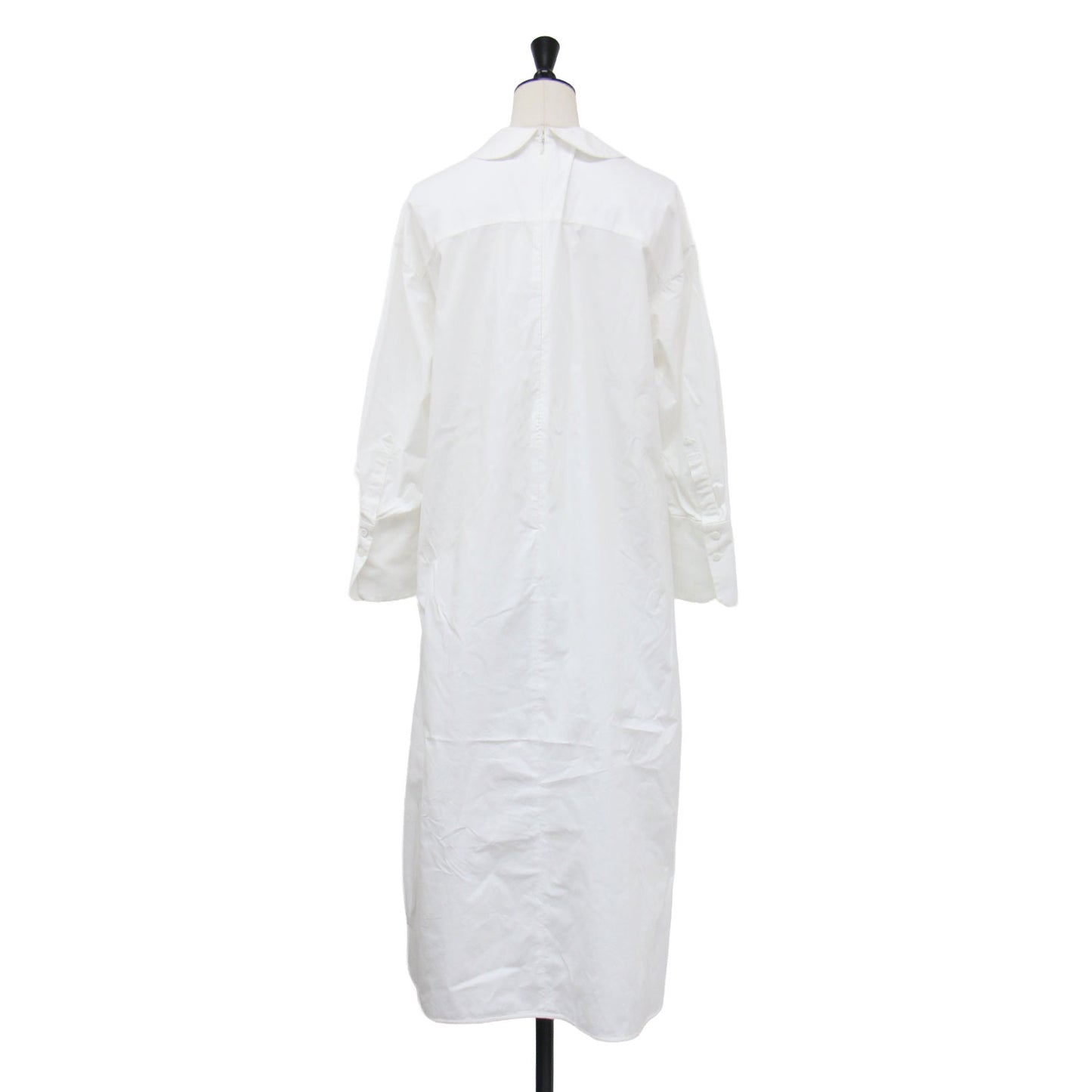 ストレッチ コットン ロング シャツワンピース / 長袖 ロールカラー タック Aライン