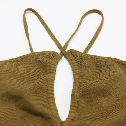 24春夏 ドローストリング ニット キャミソール / Drawstring camisole Knit ショート丈 Vネック コットン シルク