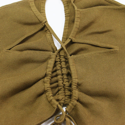 24春夏 ドローストリング ニット キャミソール / Drawstring camisole Knit ショート丈 Vネック コットン シルク