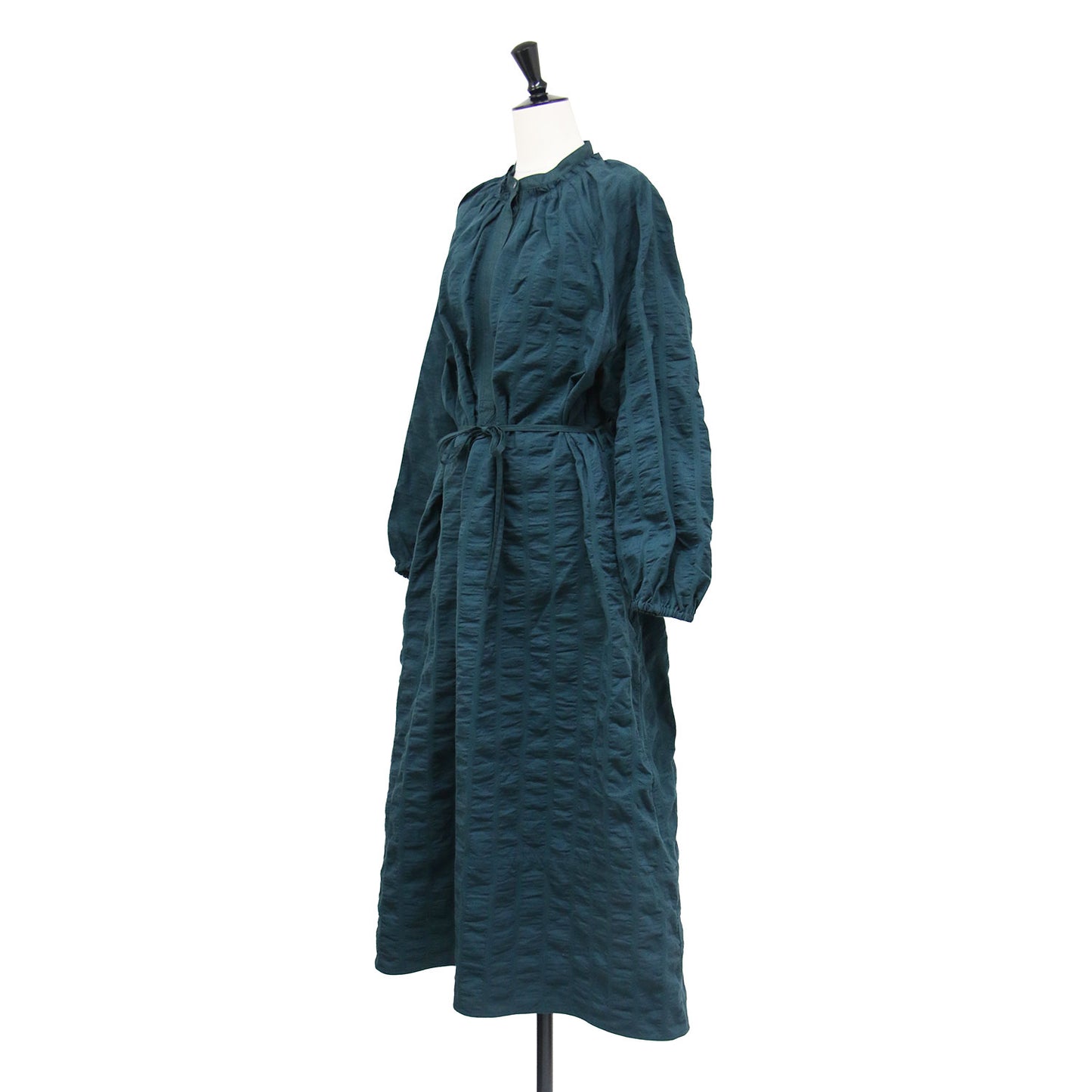 FALL1 ウェストリボン ワンピース / ロング 長袖 バンドカラー ストライプ柄 コットン