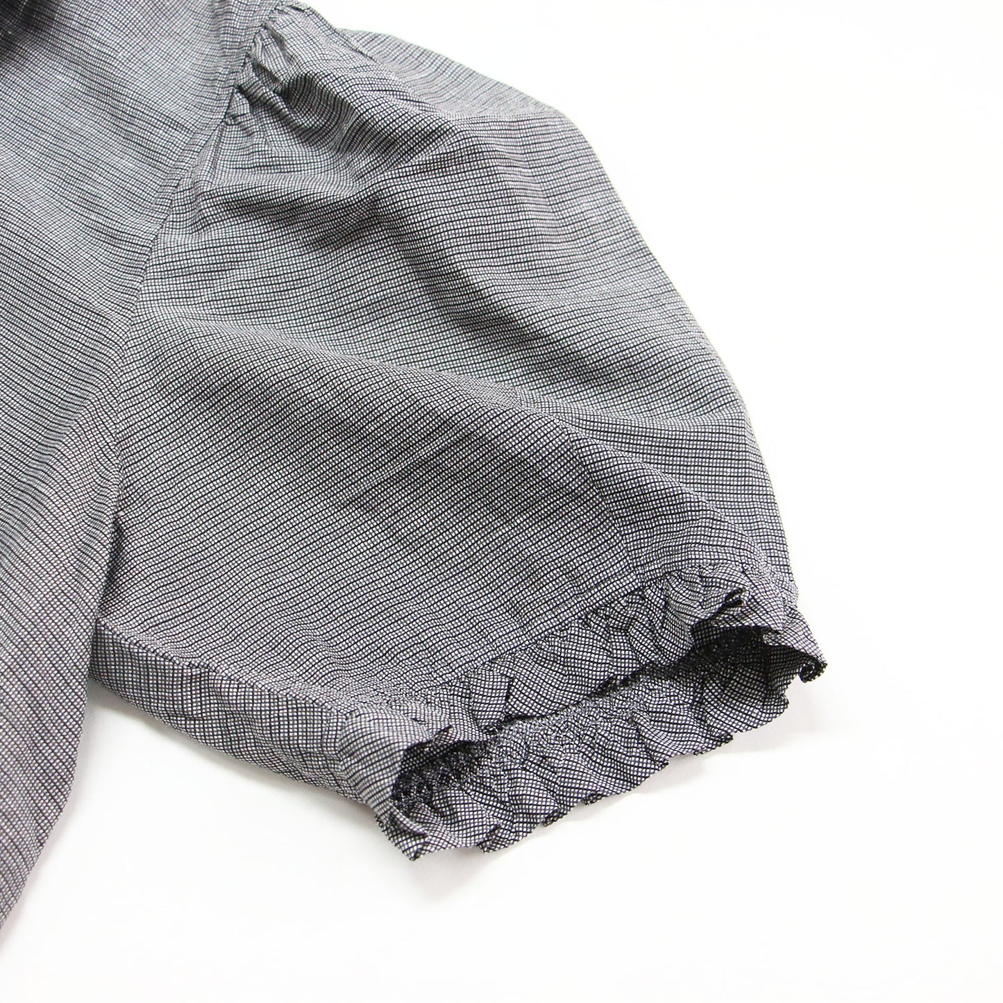 25春夏 オープンリボン ブラウス / OPEN RIBBON BLOUSE 半袖 5分丈 ボリュームスリーブ ラウンドネック ギャザー フリル ワイド チェック コンパクト リネン コットン