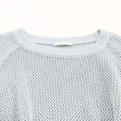 オープンワークパターン ニット / Openwork Pattern プルオーバー 長袖 ミドル丈 ボートネック コットン リネン