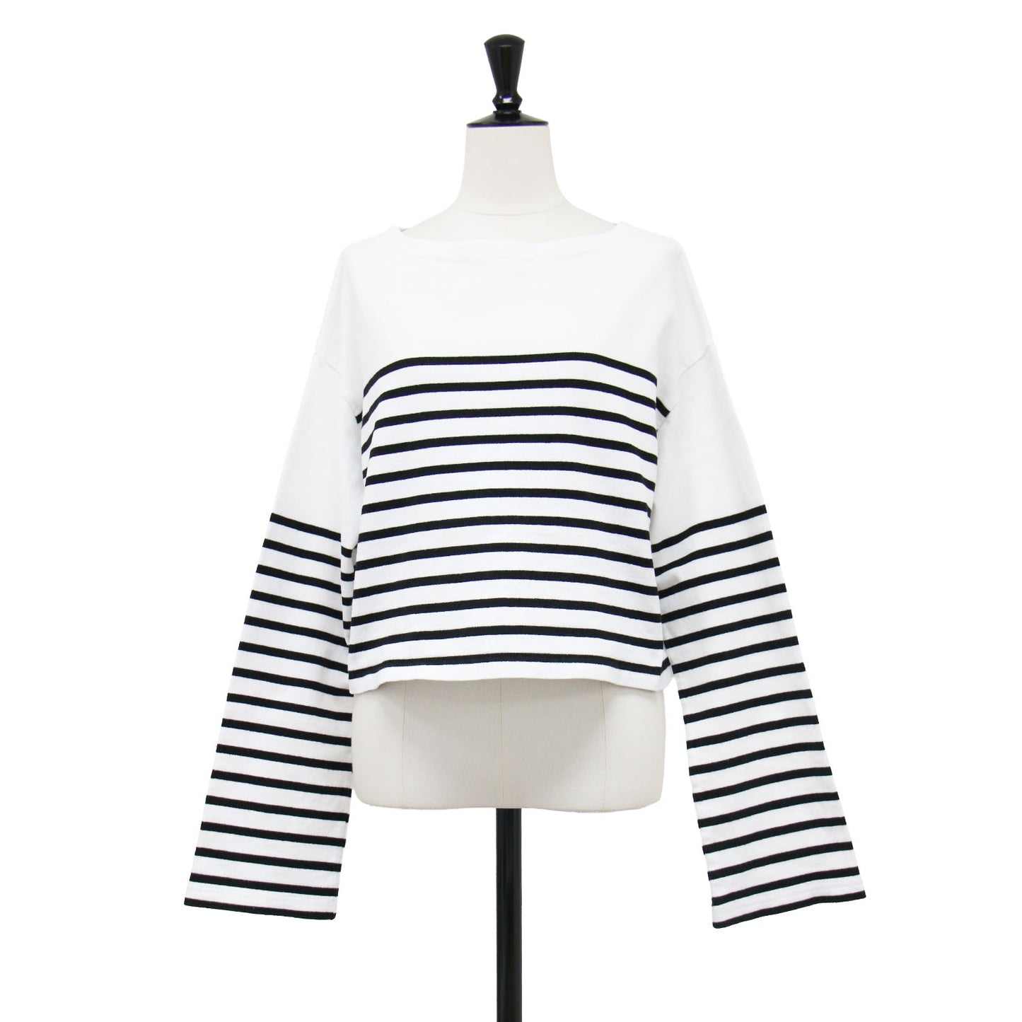 23春夏 EVERYDAY I LIKE クロップド ストライプ Tシャツ / Cropped Stripe プルオーバー ボートネック 長袖 ドロップショルダー オーバーサイズ コットン ウォッシャブル