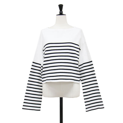 23春夏 EVERYDAY I LIKE クロップド ストライプ Tシャツ / Cropped Stripe プルオーバー ボートネック 長袖 ドロップショルダー オーバーサイズ コットン ウォッシャブル