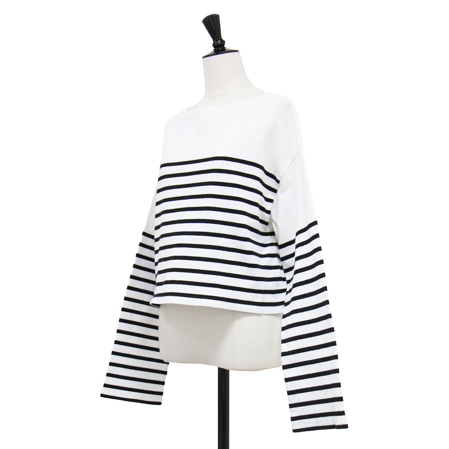 23春夏 EVERYDAY I LIKE クロップド ストライプ Tシャツ / Cropped Stripe プルオーバー ボートネック 長袖 ドロップショルダー オーバーサイズ コットン ウォッシャブル
