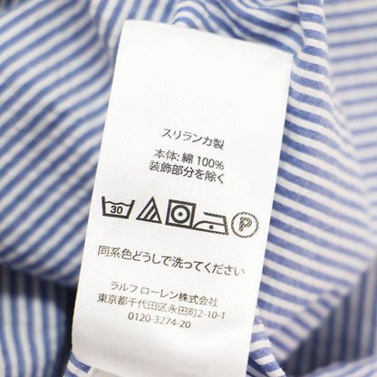 パフスリーブ ストライプ シャツ / ブラウス 半袖 ポニー刺繍 コットン