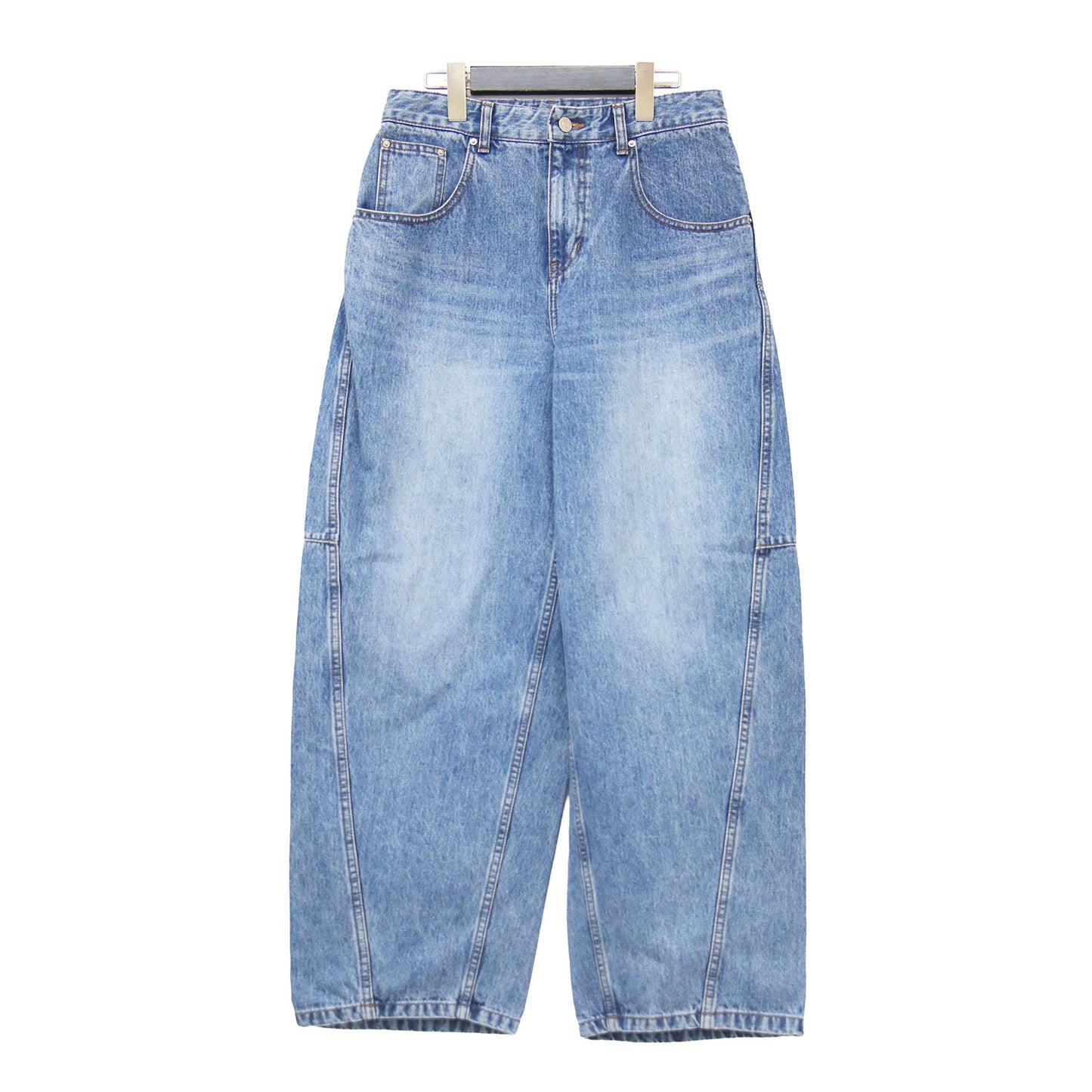 510 カーブド デニムパンツ / CURVED DENIM フルレングス ロング丈 バレル ワイド タック ウォッシュ加工 コットン