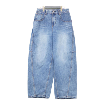 510 カーブド デニムパンツ / CURVED DENIM フルレングス ロング丈 バレル ワイド タック ウォッシュ加工 コットン