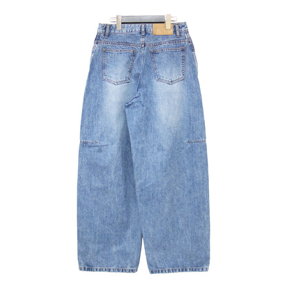 510 カーブド デニムパンツ / CURVED DENIM フルレングス ロング丈 バレル ワイド タック ウォッシュ加工 コットン