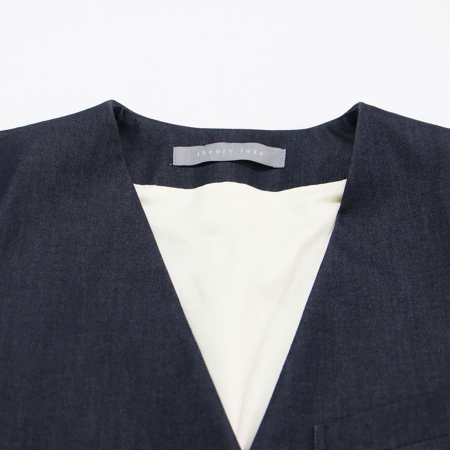 コットン ノーカラー ダブル デニムジャケット / DENIM.BLUE.SUITING JAME Vネック 長袖 ストレッチ
