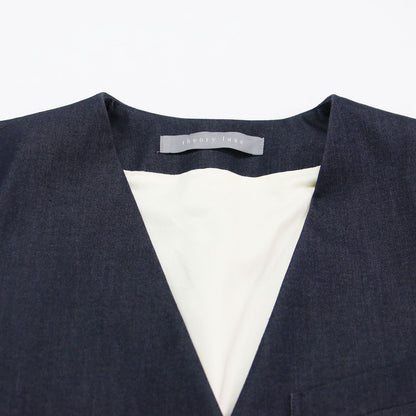 コットン ノーカラー ダブル デニムジャケット / DENIM.BLUE.SUITING JAME Vネック 長袖 ストレッチ
