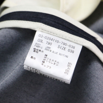 コットン ノーカラー ダブル デニムジャケット / DENIM.BLUE.SUITING JAME Vネック 長袖 ストレッチ
